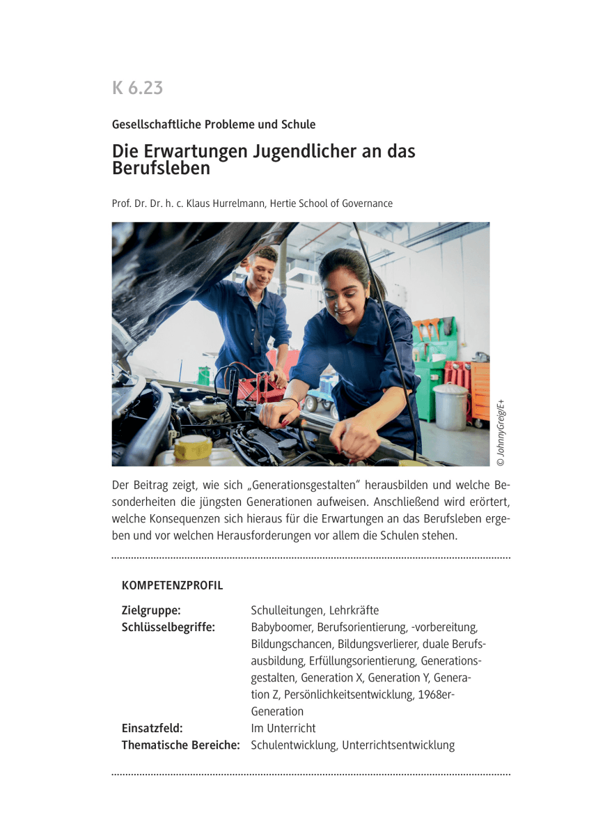 Die Erwartungen Jugendlicher an das Berufsleben