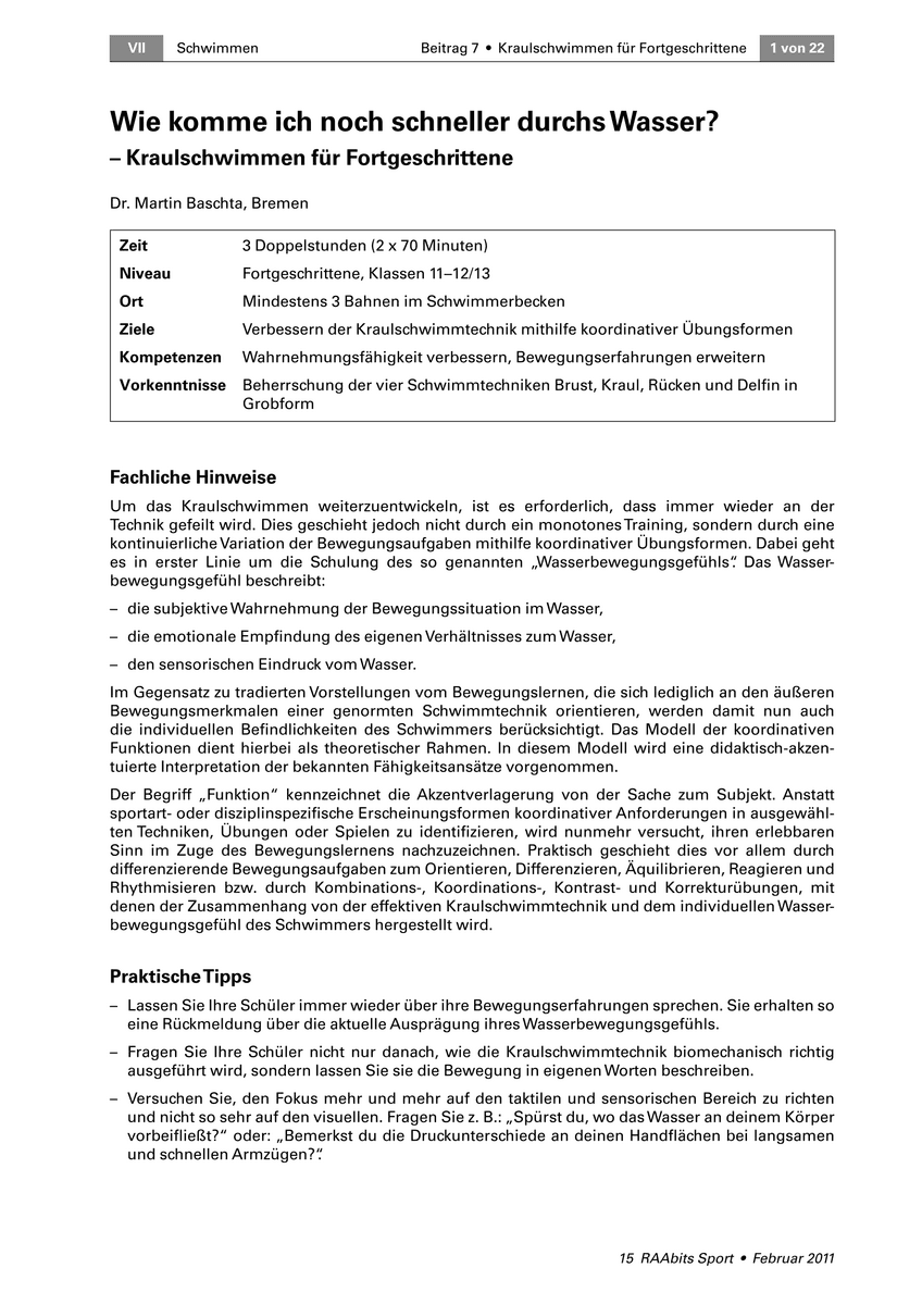 Kraulschwimmen für Fortgeschrittene