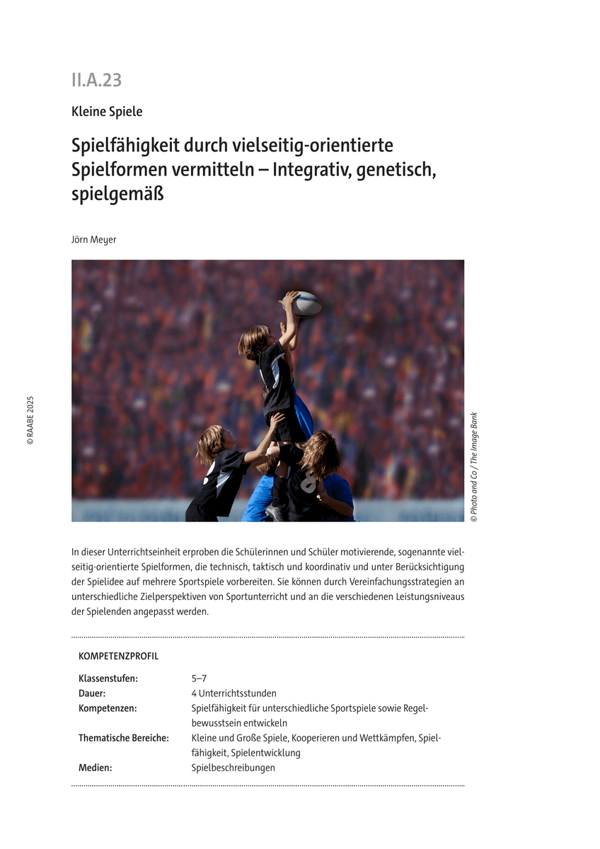 Spielfähigkeit durch vielseitig-orientierte Spielformen vermitteln