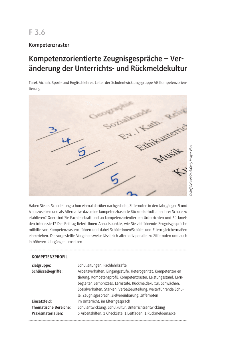 Kompetenzorientierte Zeugnisgespräche
