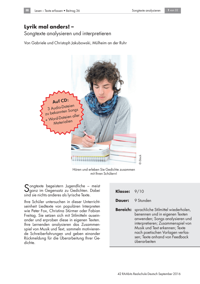 Songtexte analysieren und interpretieren