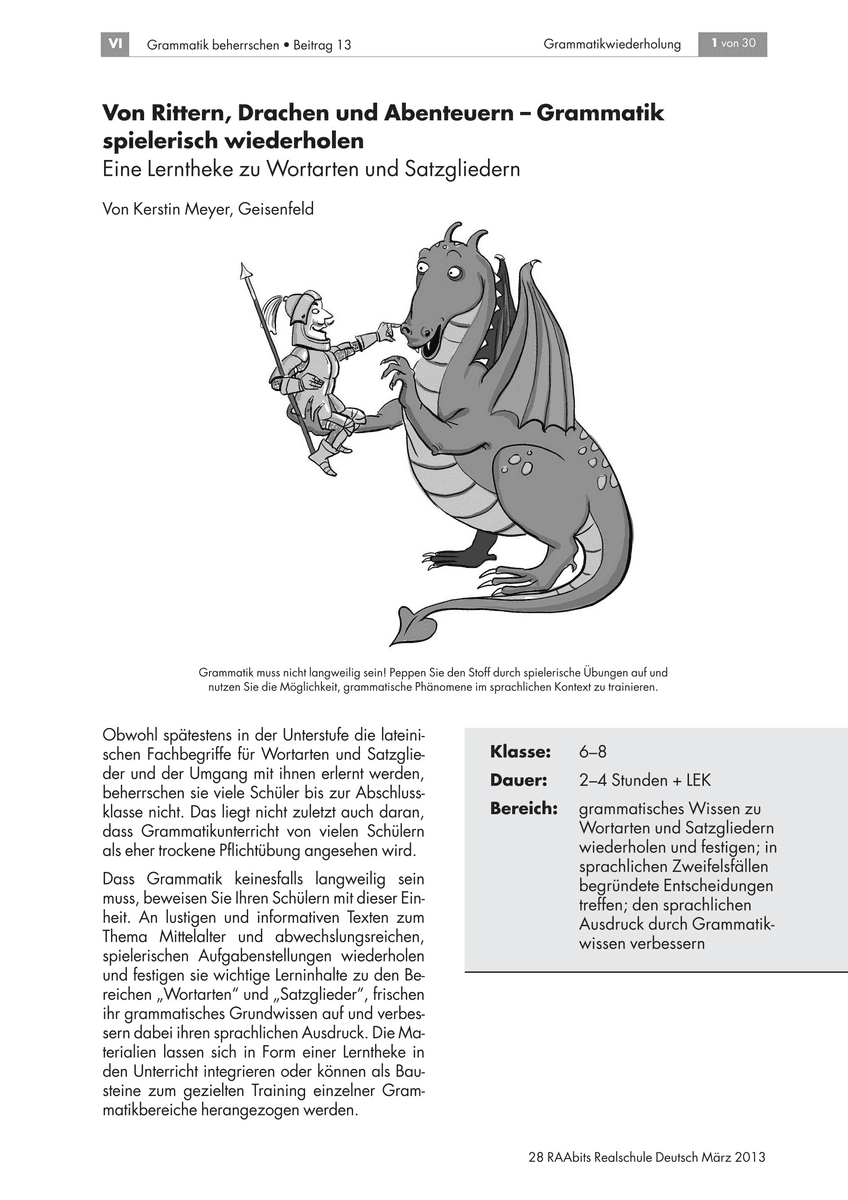 Von Rittern, Drachen und Abenteuern – Grammatik spielerisch wiederholen