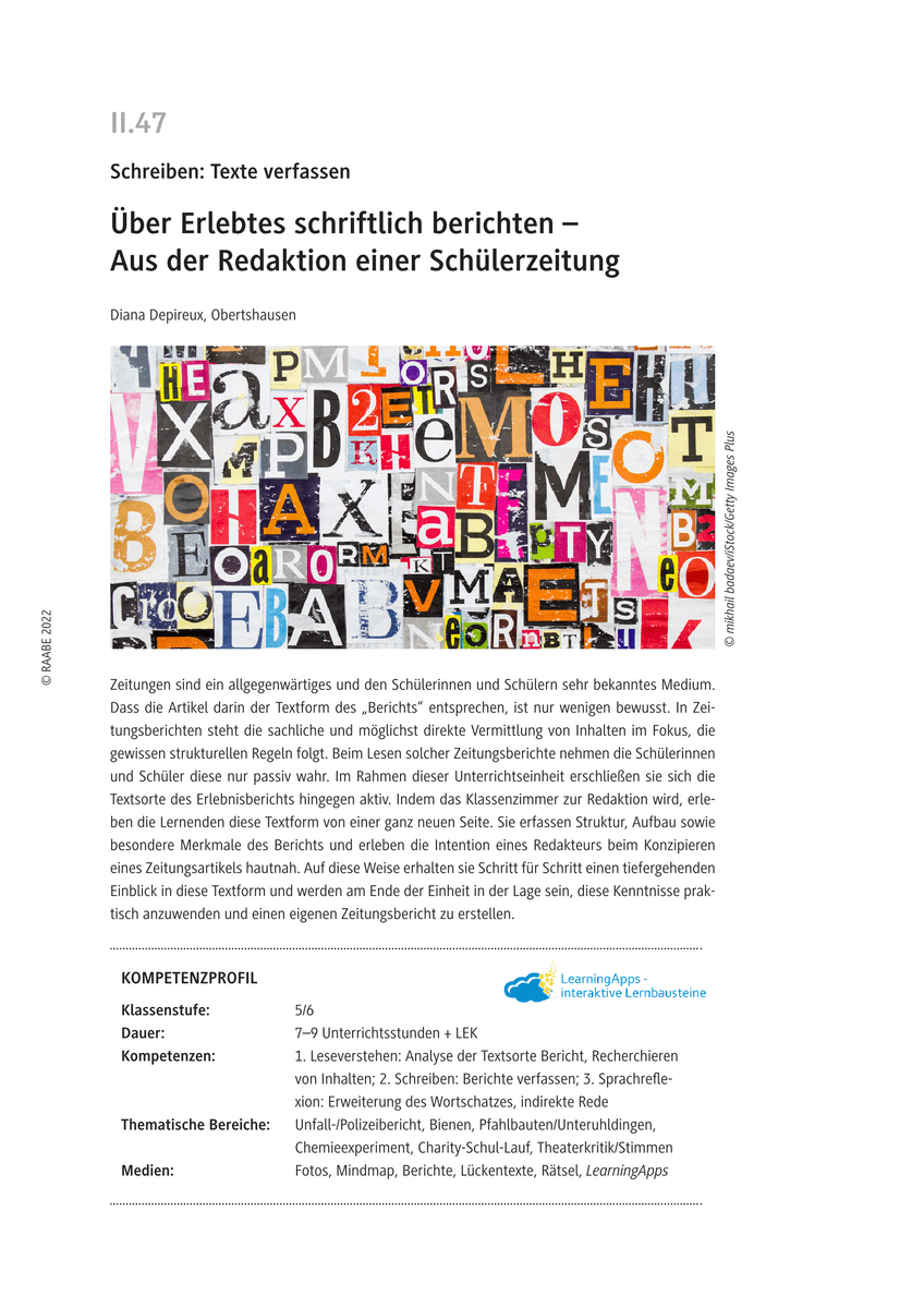 Über Erlebtes schriftlich berichten