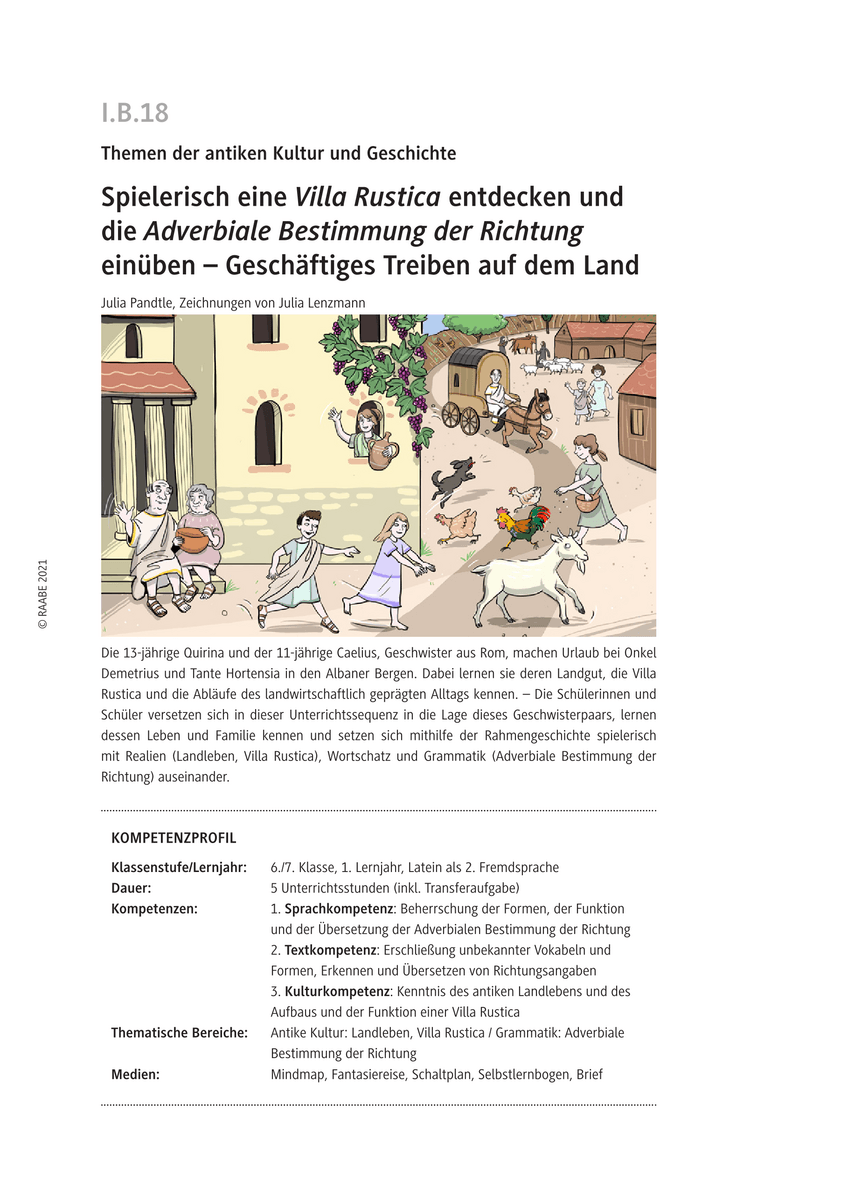 Spielerisch eine Villa Rustica entdecken und die Adverbiale Bestimmung der Richtung einüben