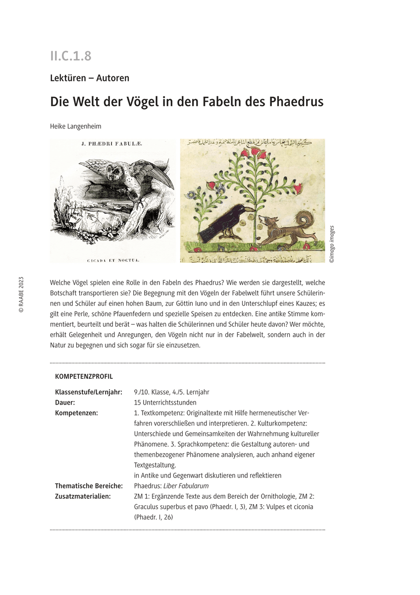 Die Welt der Vögel in den Fabeln des Phaedrus