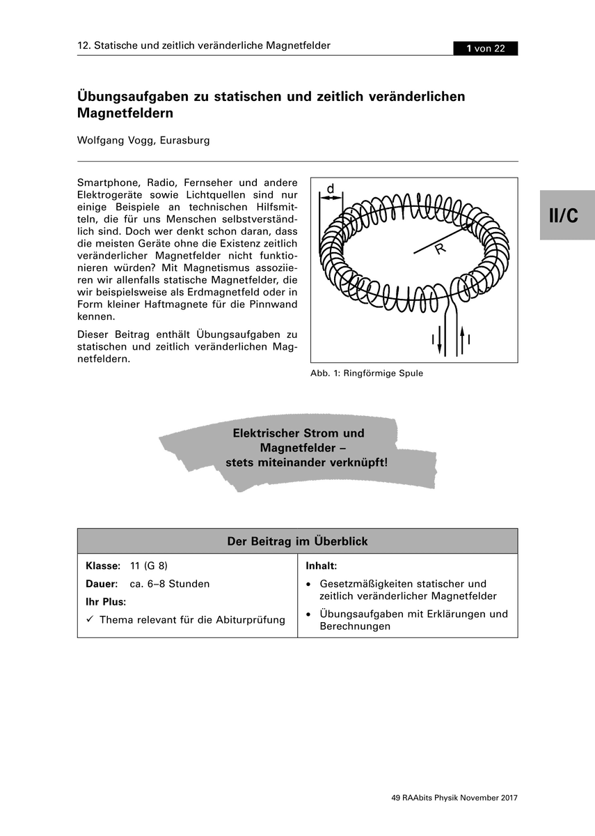 Übungsaufgaben zu statischen und zeitlich veränderlichen Magnetfeldern