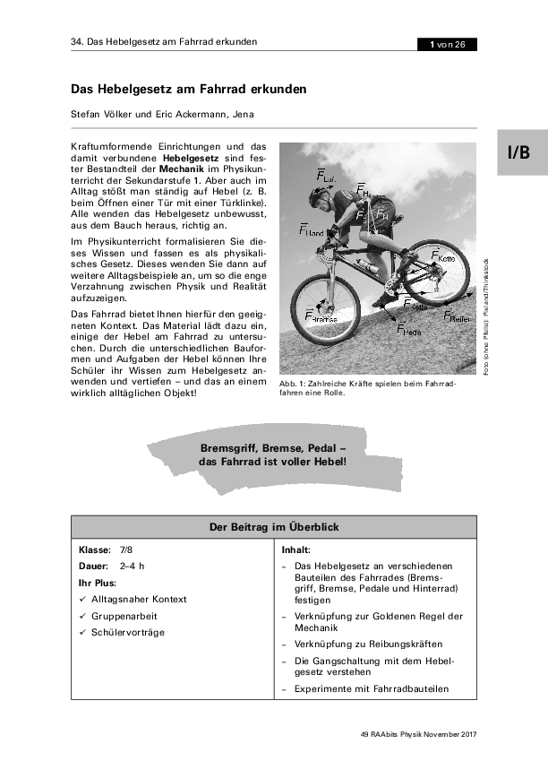 Das Hebelgesetz am Fahrrad erkunden