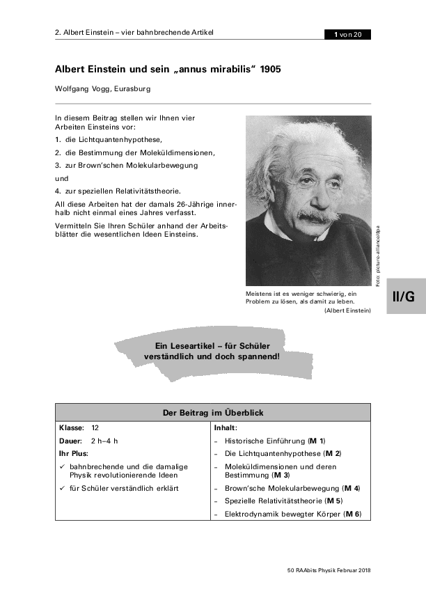 Einstein und sein "annus mirabilis" 1905