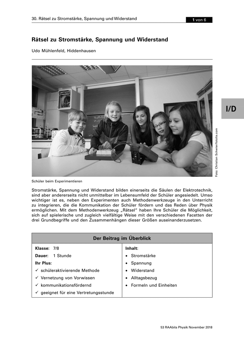 Rätsel zu Stromstärke, Spannung und Widerstand