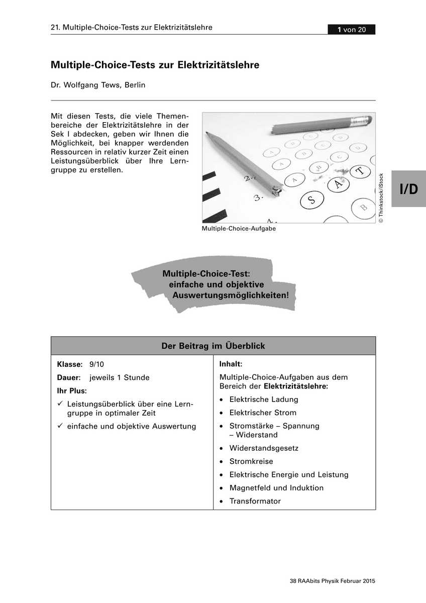 Multiple-Choice-Tests zur Elektrizitätslehre