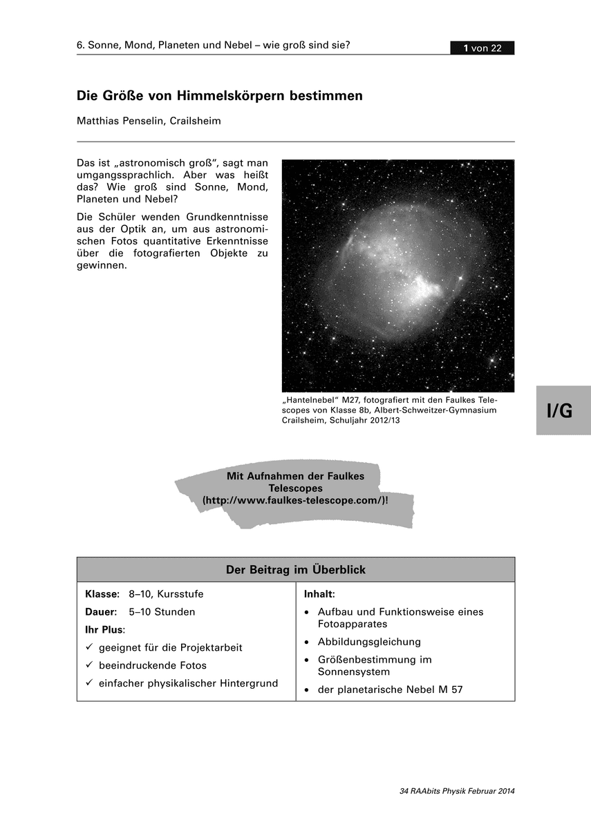 Die Größe von Himmelskörpern bestimmen