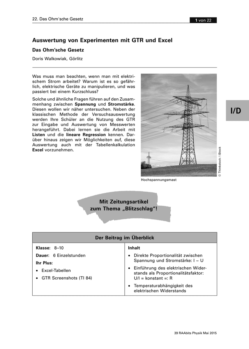 Auswertung von Experimenten mit GTR und Excel