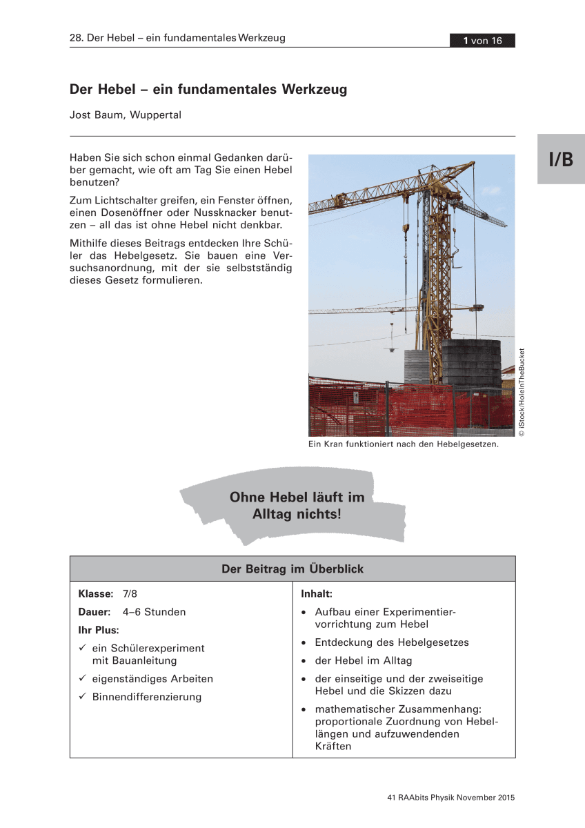 Der Hebel - ein fundamentales Werkzeug