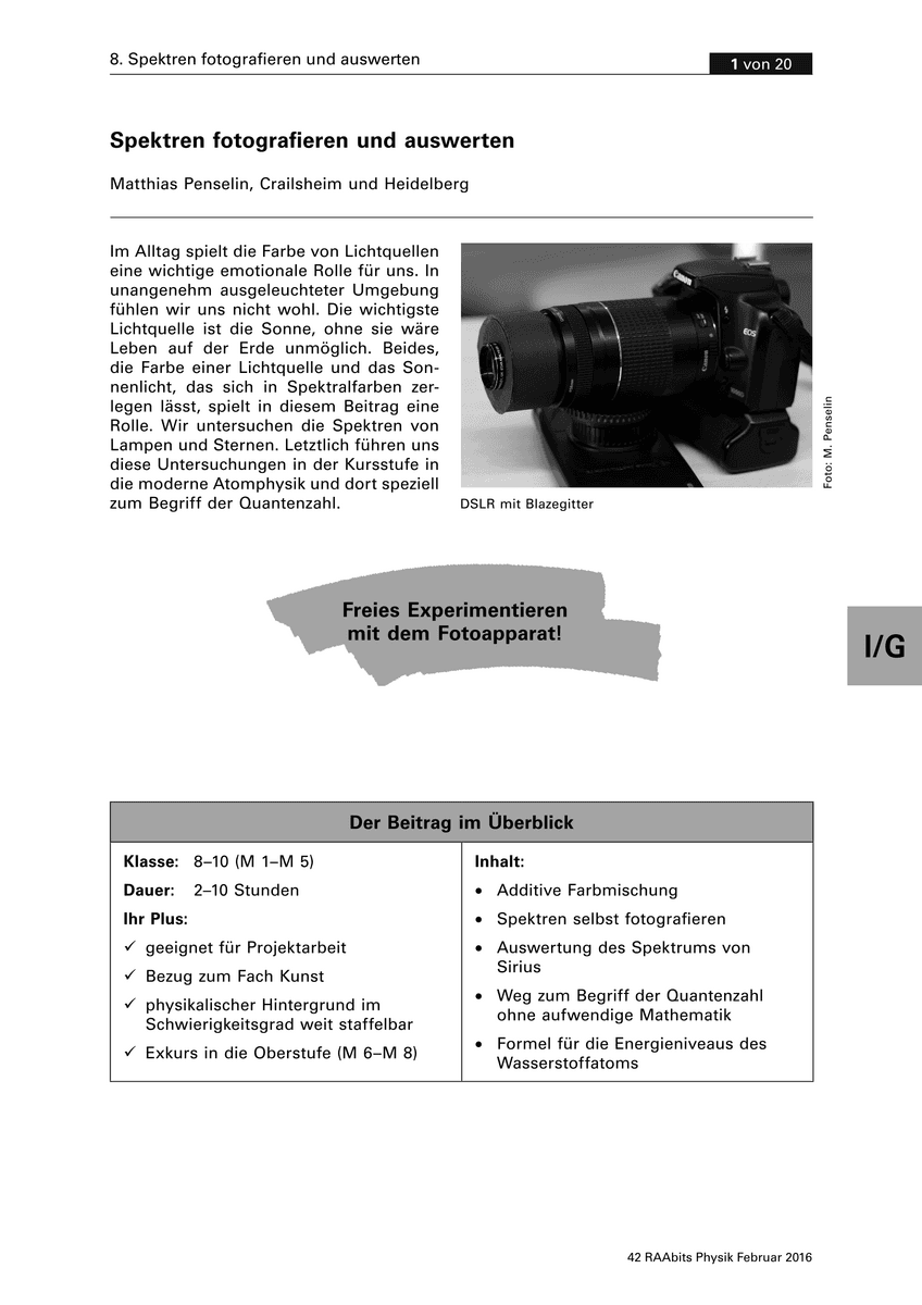 Spektren fotografieren und auswerten