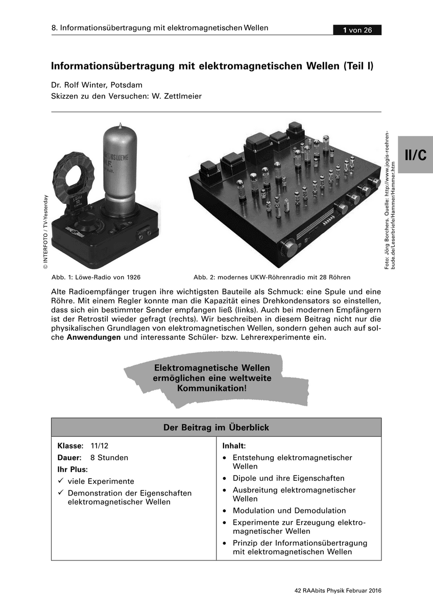 Informationsübertragung mit elektromagnetischen Wellen (Teil I)