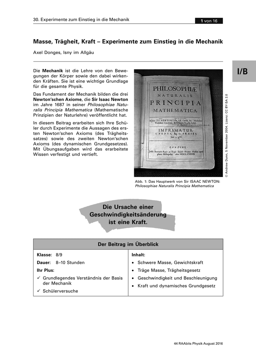 Masse, Trägheit, Kraft