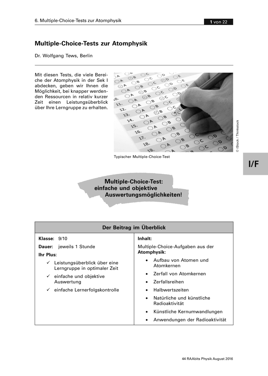 Multiple-Choice-Tests zur Atomphysik