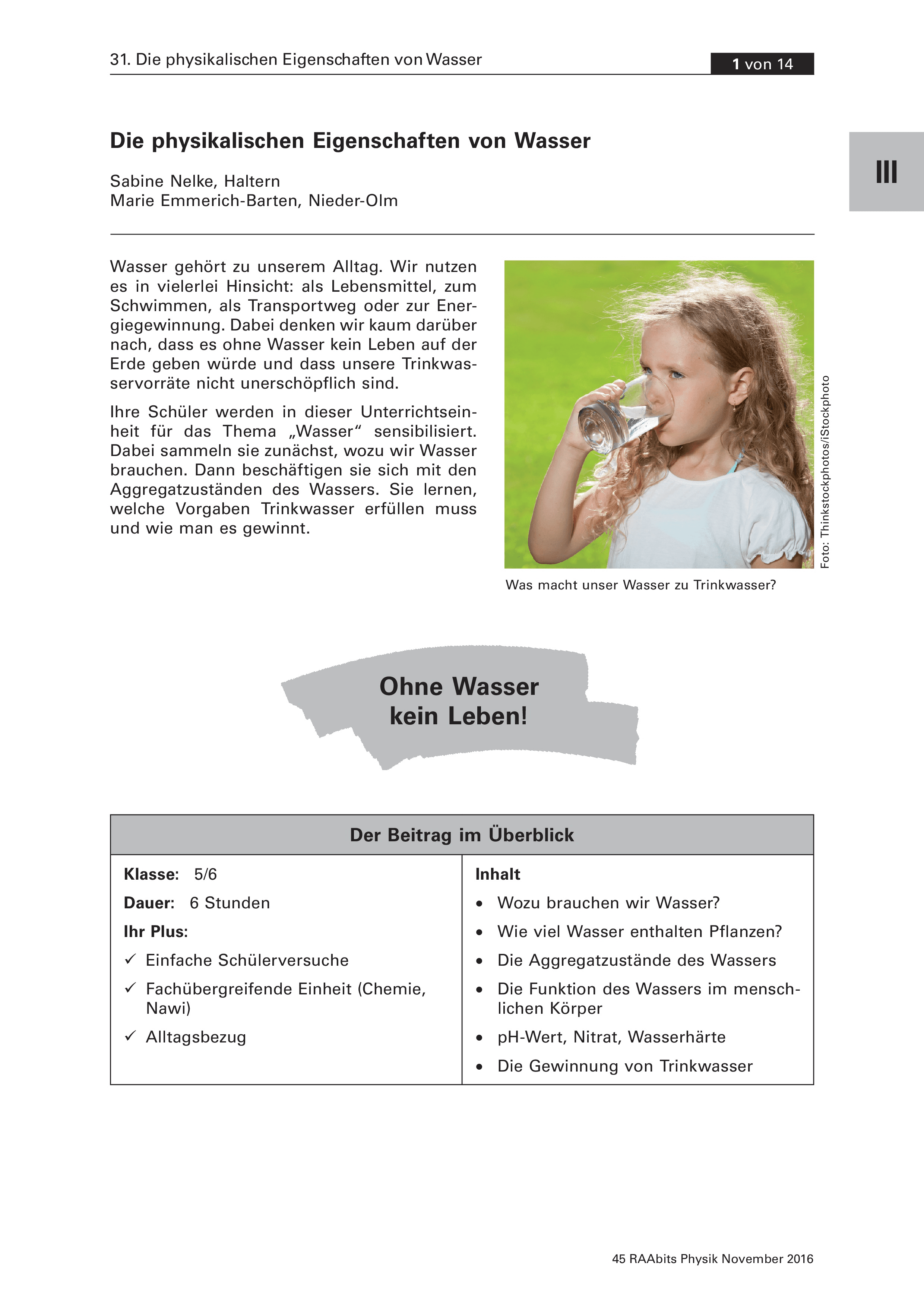 Die physikalischen Eigenschaften des Wassers