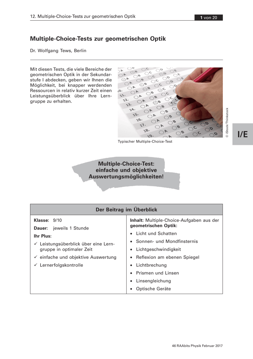 Multiple-Choice-Tests zur geometrischen Optik