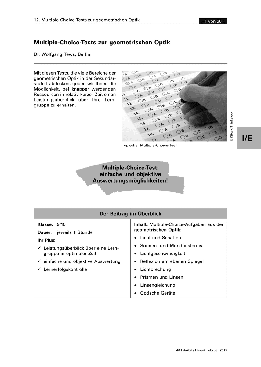 Multiple-Choice-Tests zur geometrischen Optik