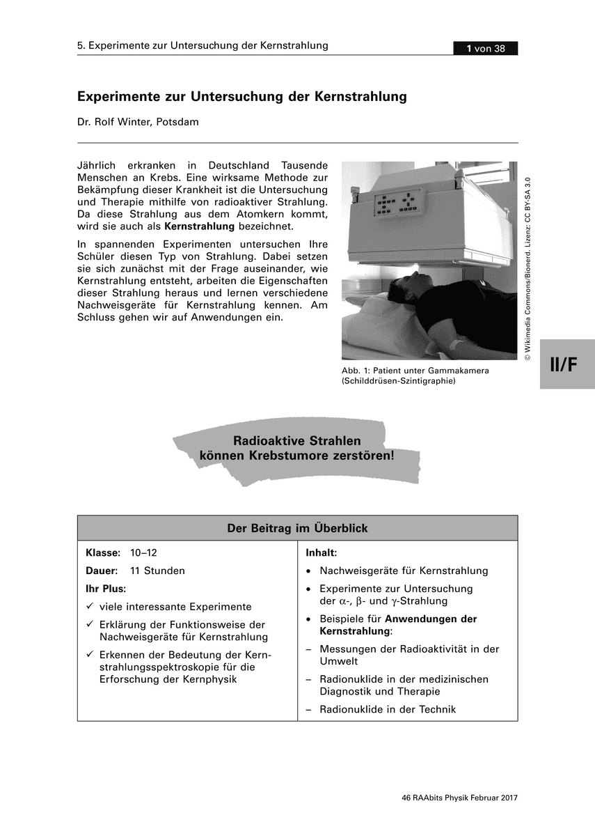 Experimente zur Untersuchung der Kernstrahlung
