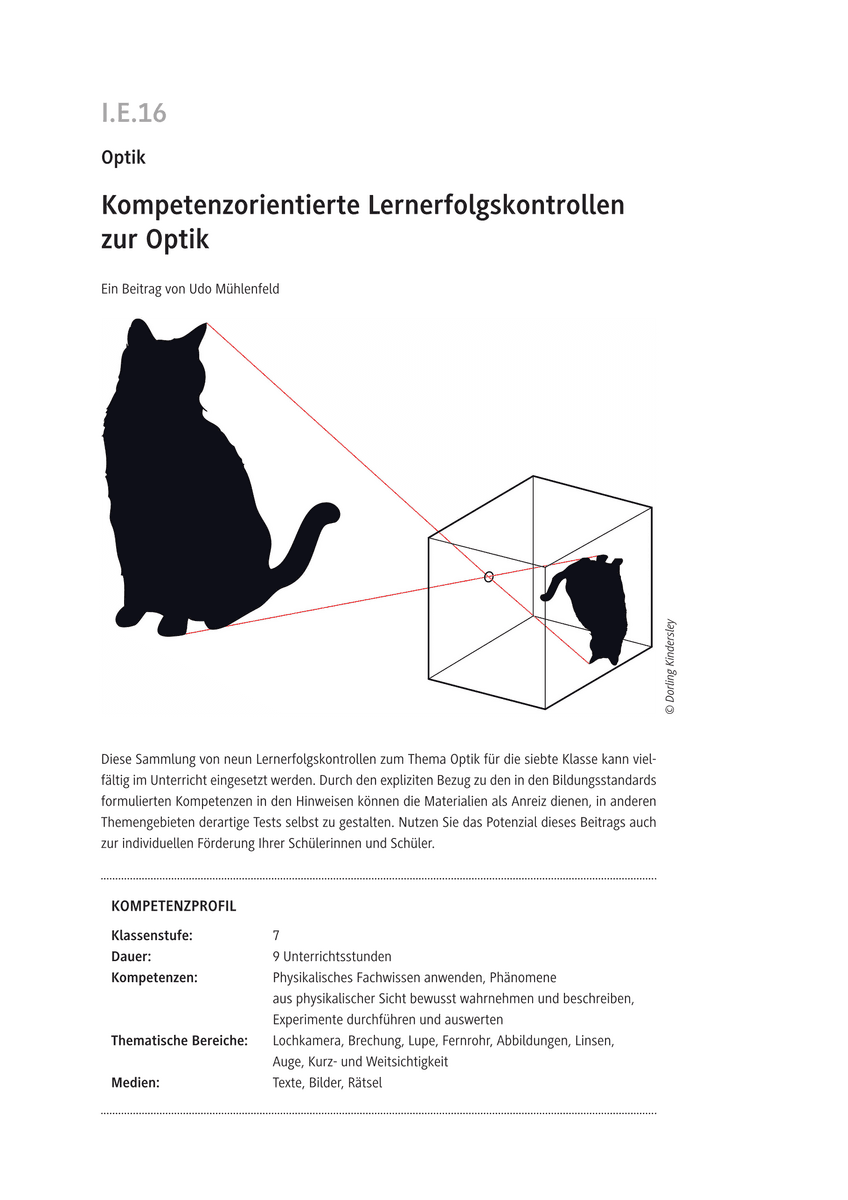 Kompetenzorientierte Lernerfolgskontrollen zur Optik
