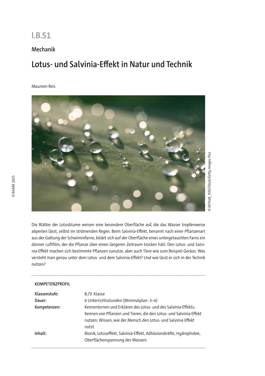 Lotus- und Salvinia-Effekt in Natur und Technik