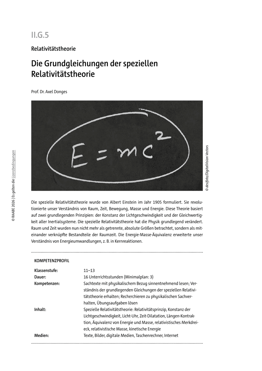 Die Grundgleichungen der speziellen Relativitätstheorie