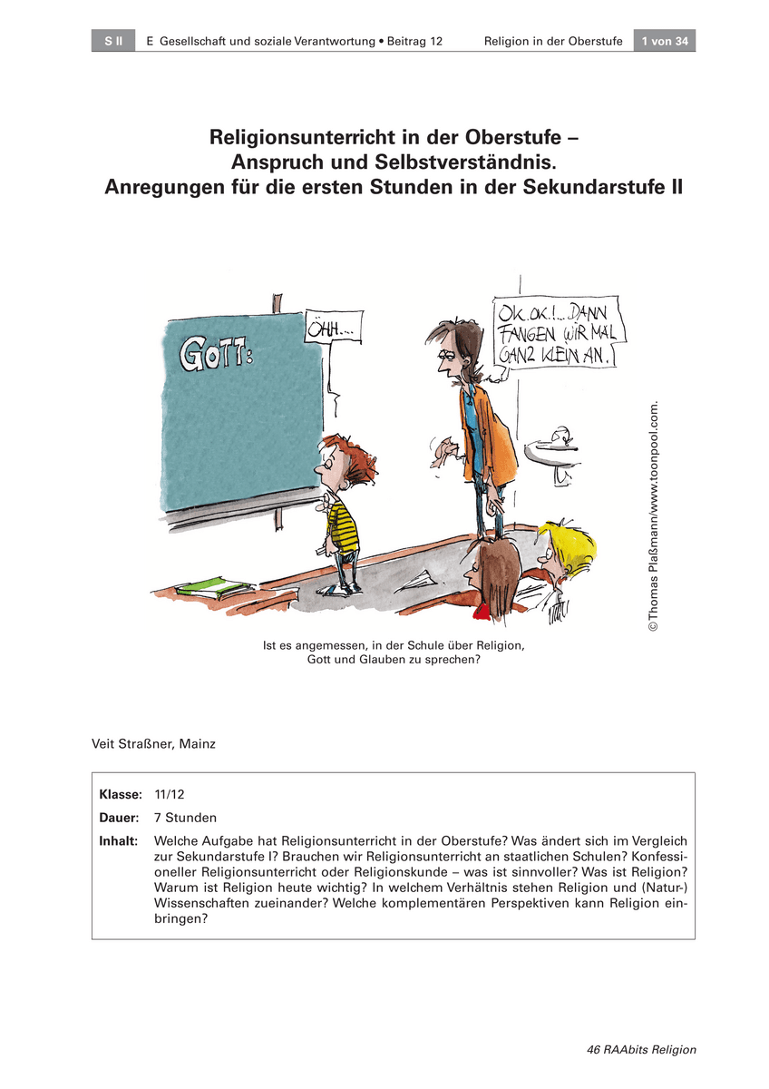 Religionsunterricht in der Oberstufe – Anspruch und Selbstverständnis