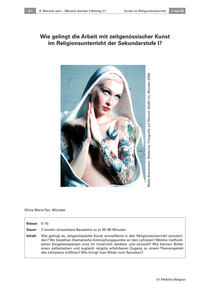 Wie gelingt die Arbeit mit zeitgenössischer Kunst im Religionsunterricht der Sekundarstufe I?