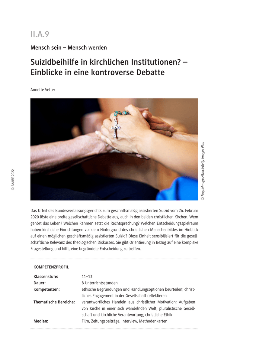 Suizidbeihilfe in kirchlichen Institutionen?