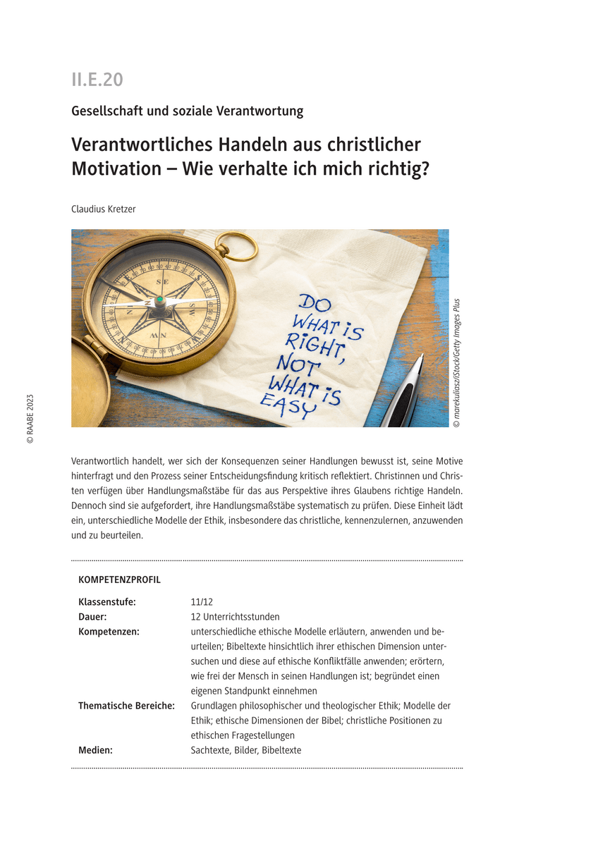 Verantwortliches Handeln aus christlicher Motivation