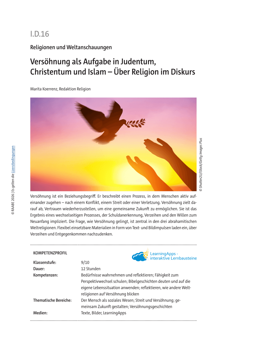 Versöhnung als Aufgabe in Judentum, Christentum und Islam