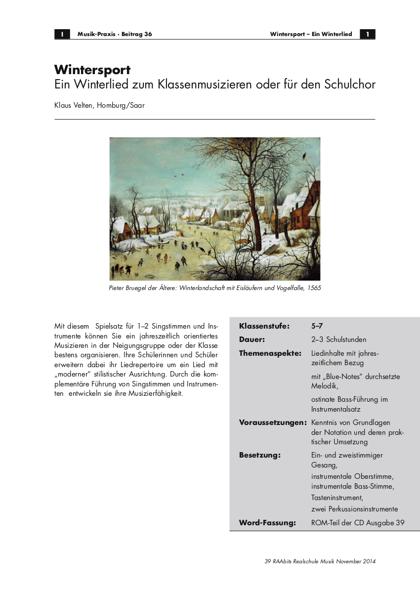 Wintersport: Ein Winterlied zum Klassenmusizieren oder für den Schulchor