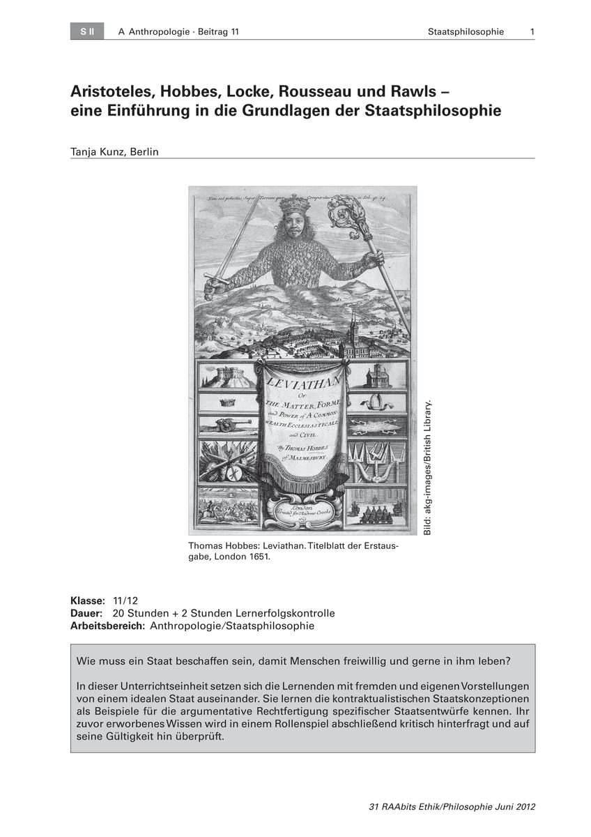 Aristoteles, Hobbes, Locke, Rousseau und Rawls