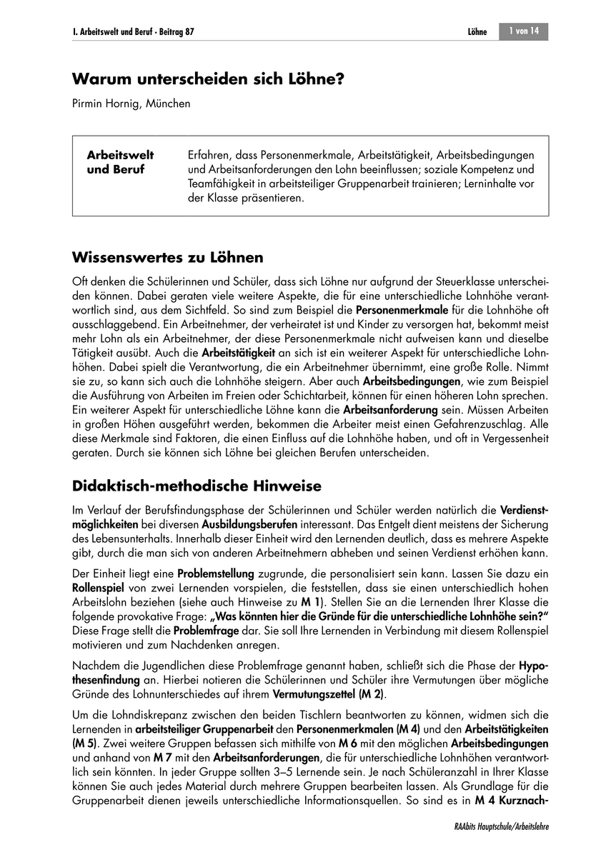 Warum unterscheiden sich Löhne?