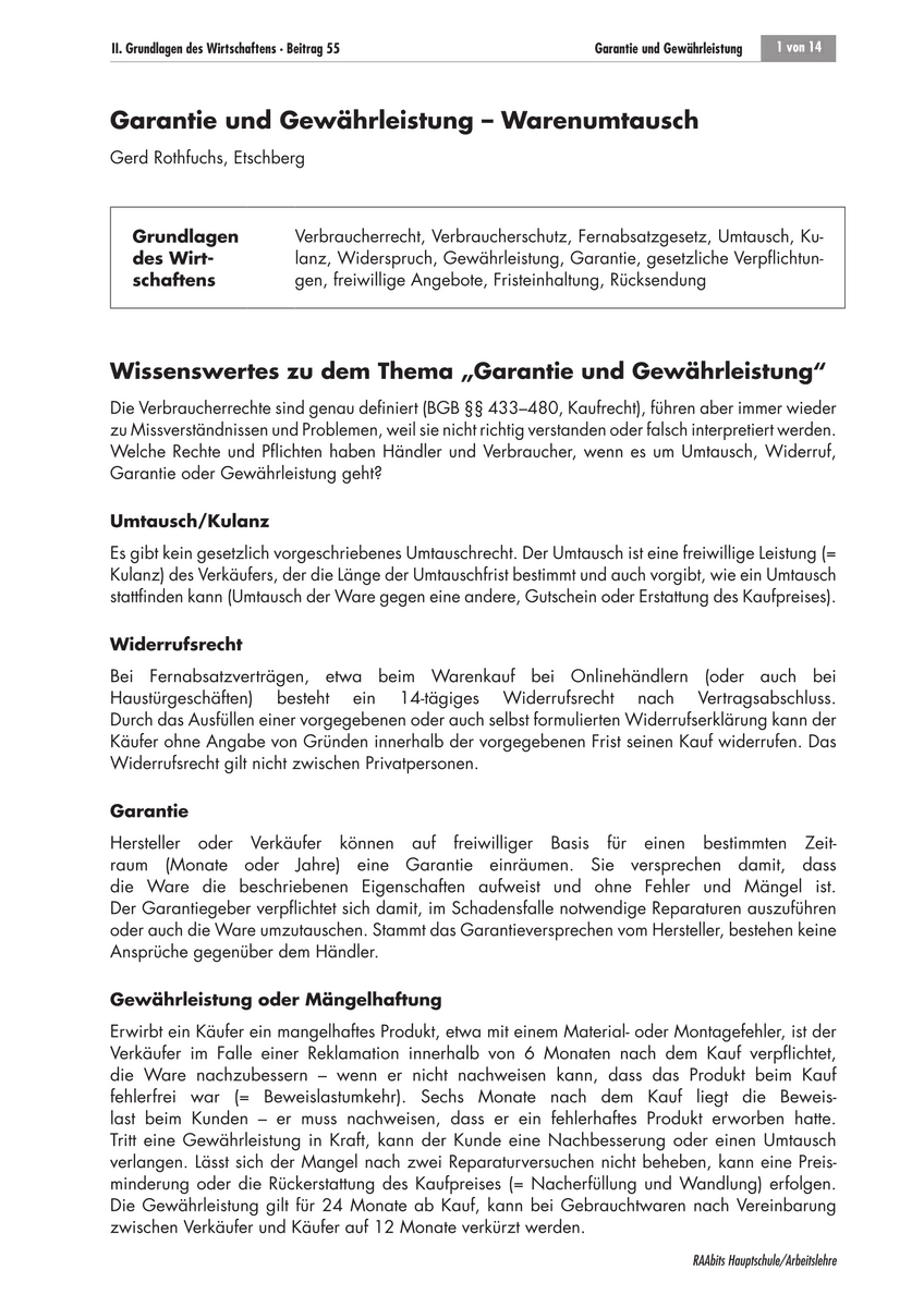 Garantie und Gewährleistung