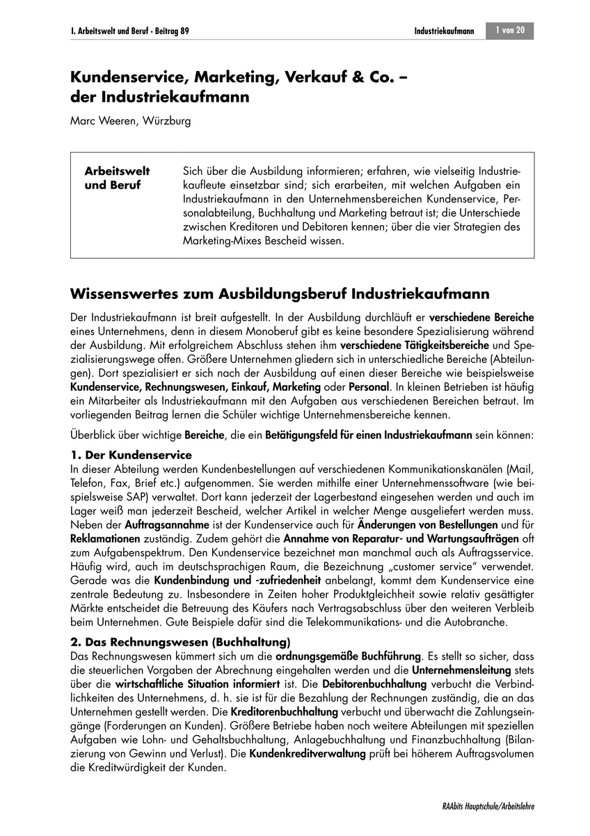 Kundenservice, Marketing, Verkauf &amp; Co.
