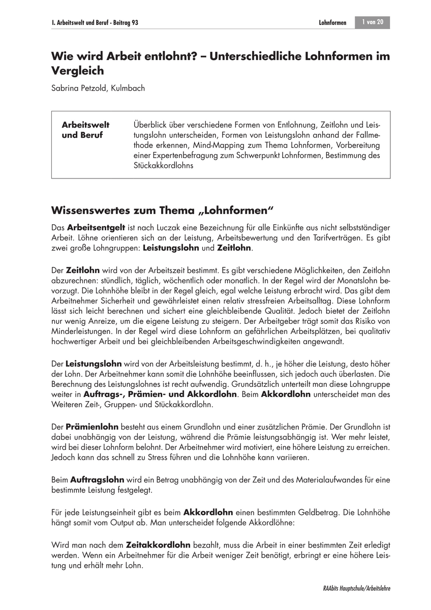 Wie wird Arbeit entlohnt?