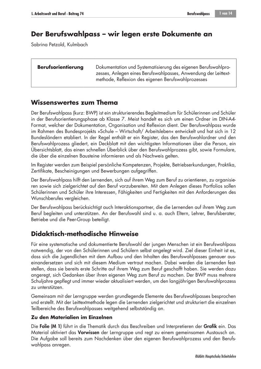 Der Berufswahlpass