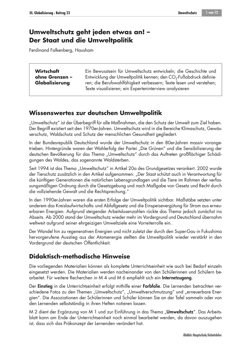Umweltschutz geht jeden etwas an!