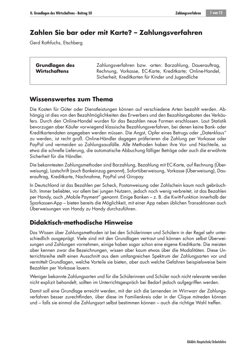 Zahlen Sie bar oder mit Karte?