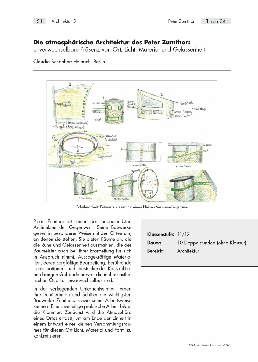 Die atmosphärische Architektur des Peter Zumthor