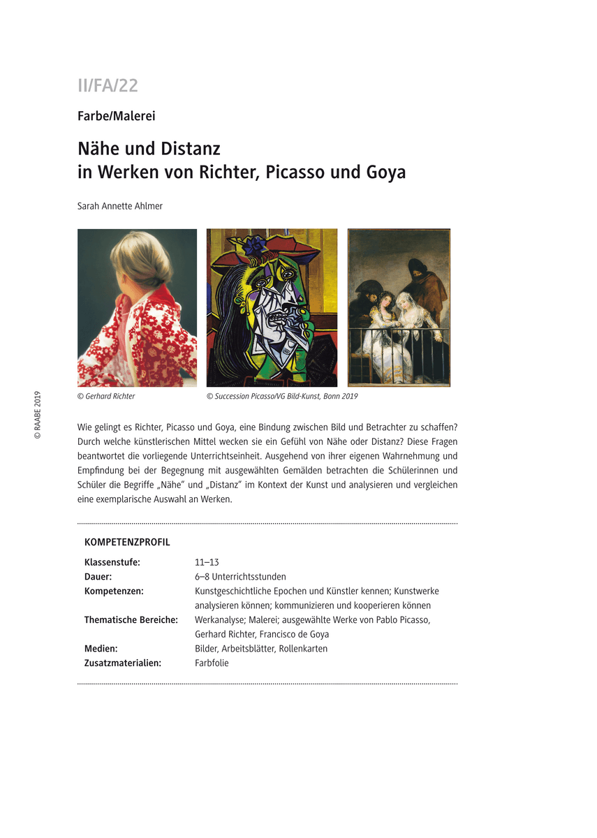 Nähe und Distanz in Werken von Richter, Picasso und Goya
