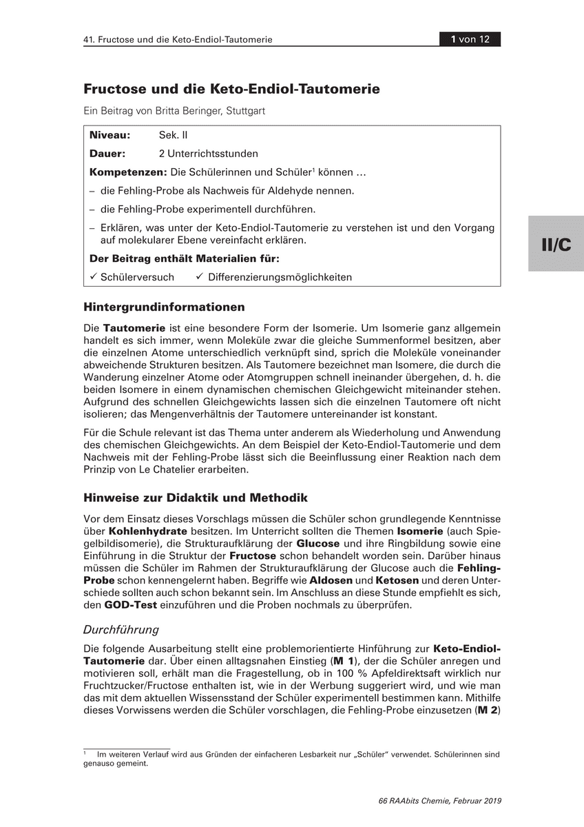 Fructose und die Keto-Endiol-Tautomerie