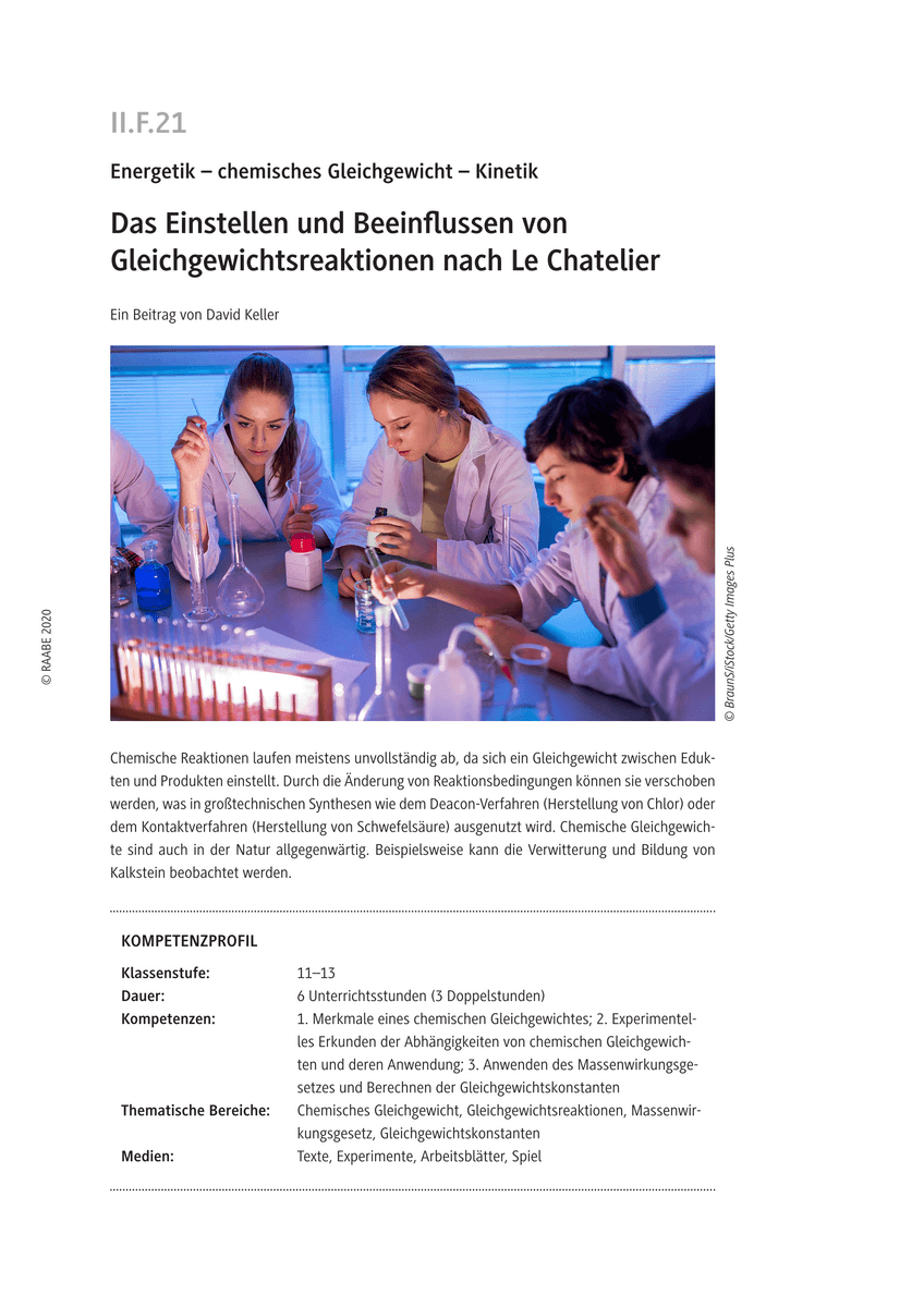 Das Einstellen und Beeinflussen von Gleichgewichtsreaktionen nach Le Chatelier