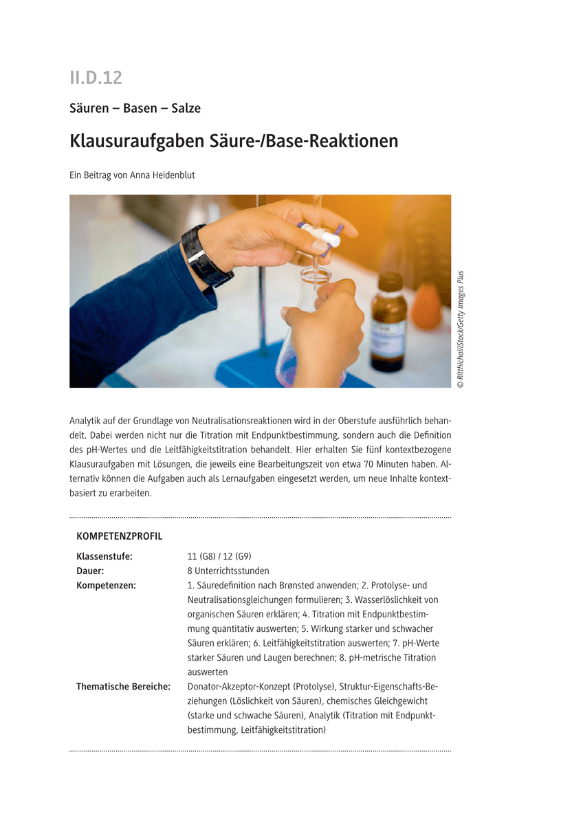 Klausuraufgaben Säure-/Base-Reaktionen