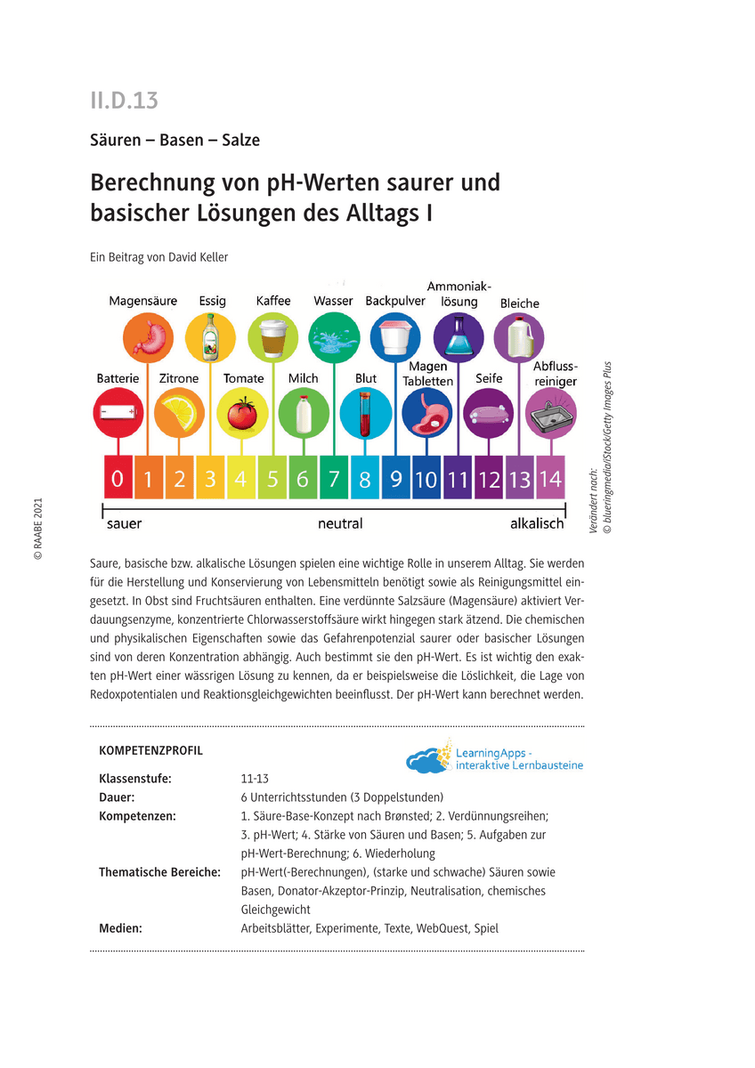 Berechnung von pH-Werten saurer und basischer Lösungen des Alltags I