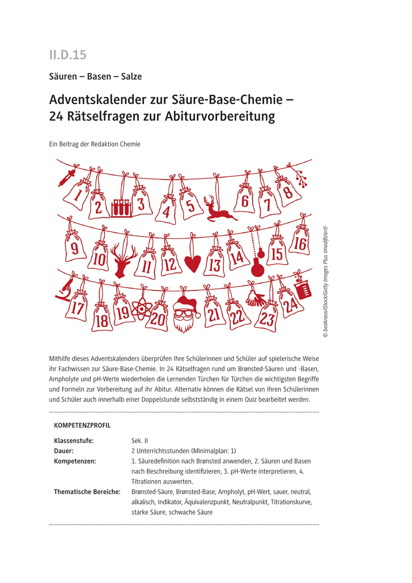 Adventskalender zur Säure-Base-Chemie