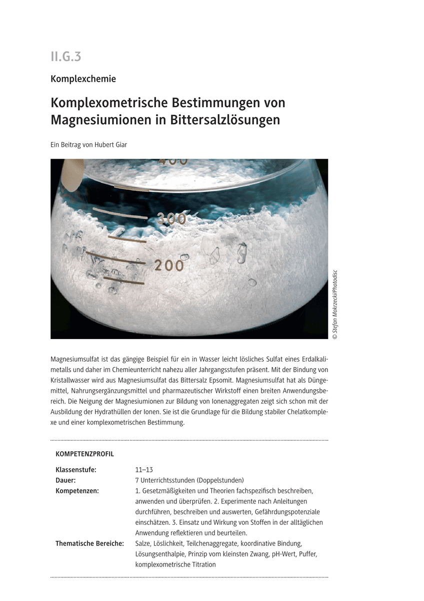 Komplexometrische Bestimmungen von Magnesiumionen in Bittersalzlösungen